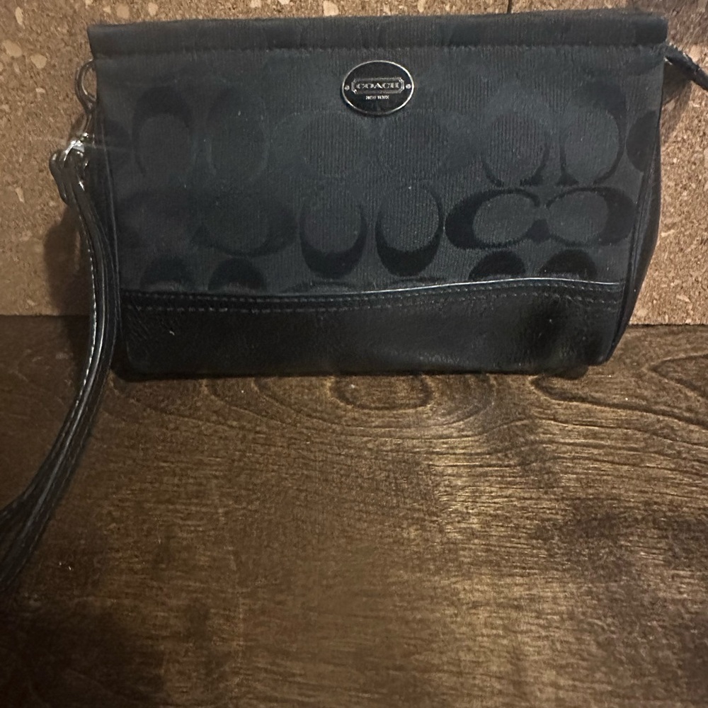 Coach Black wristlet with Leather trim